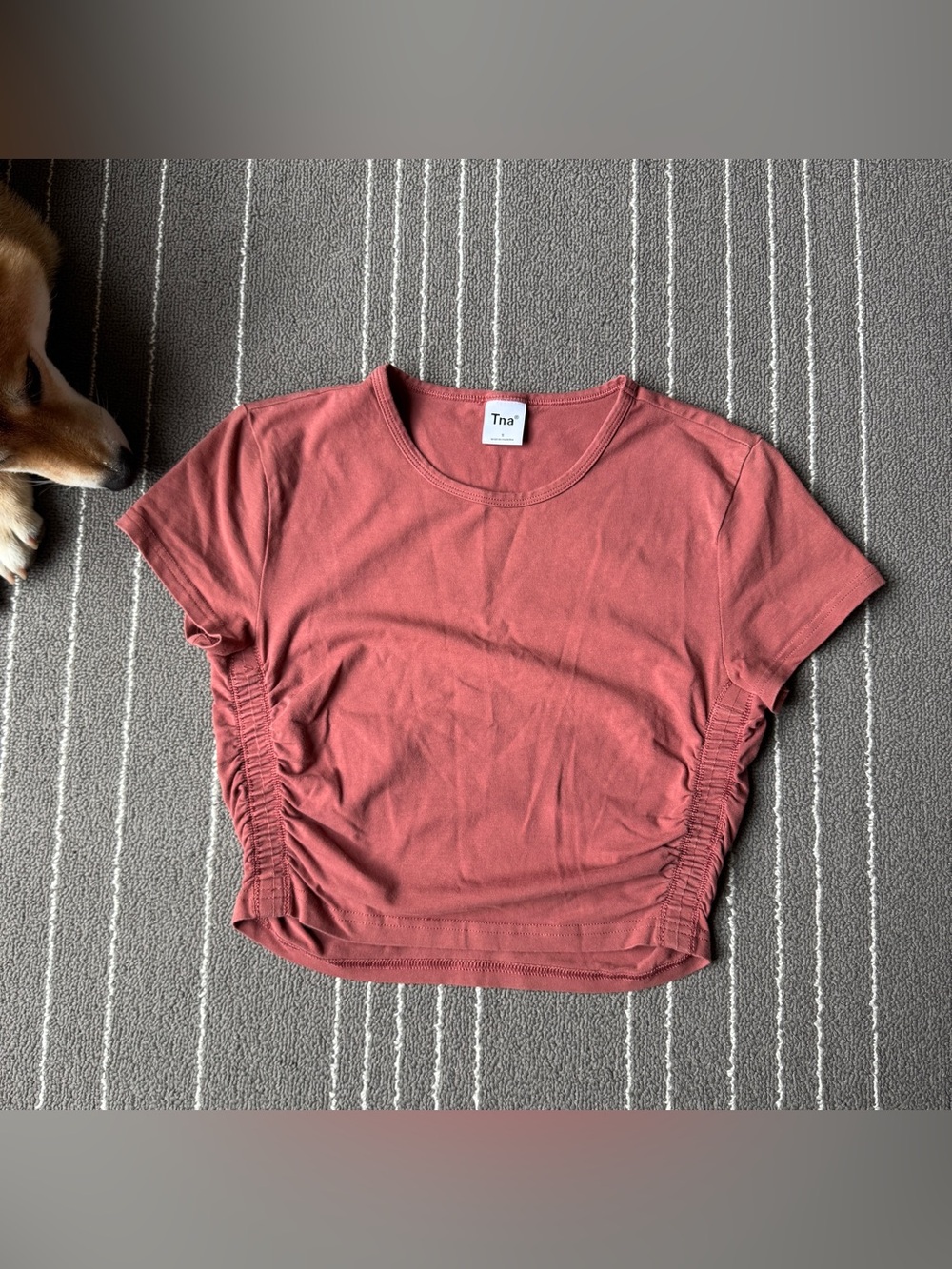 TNA Rust Side-Ruched Crop Tee